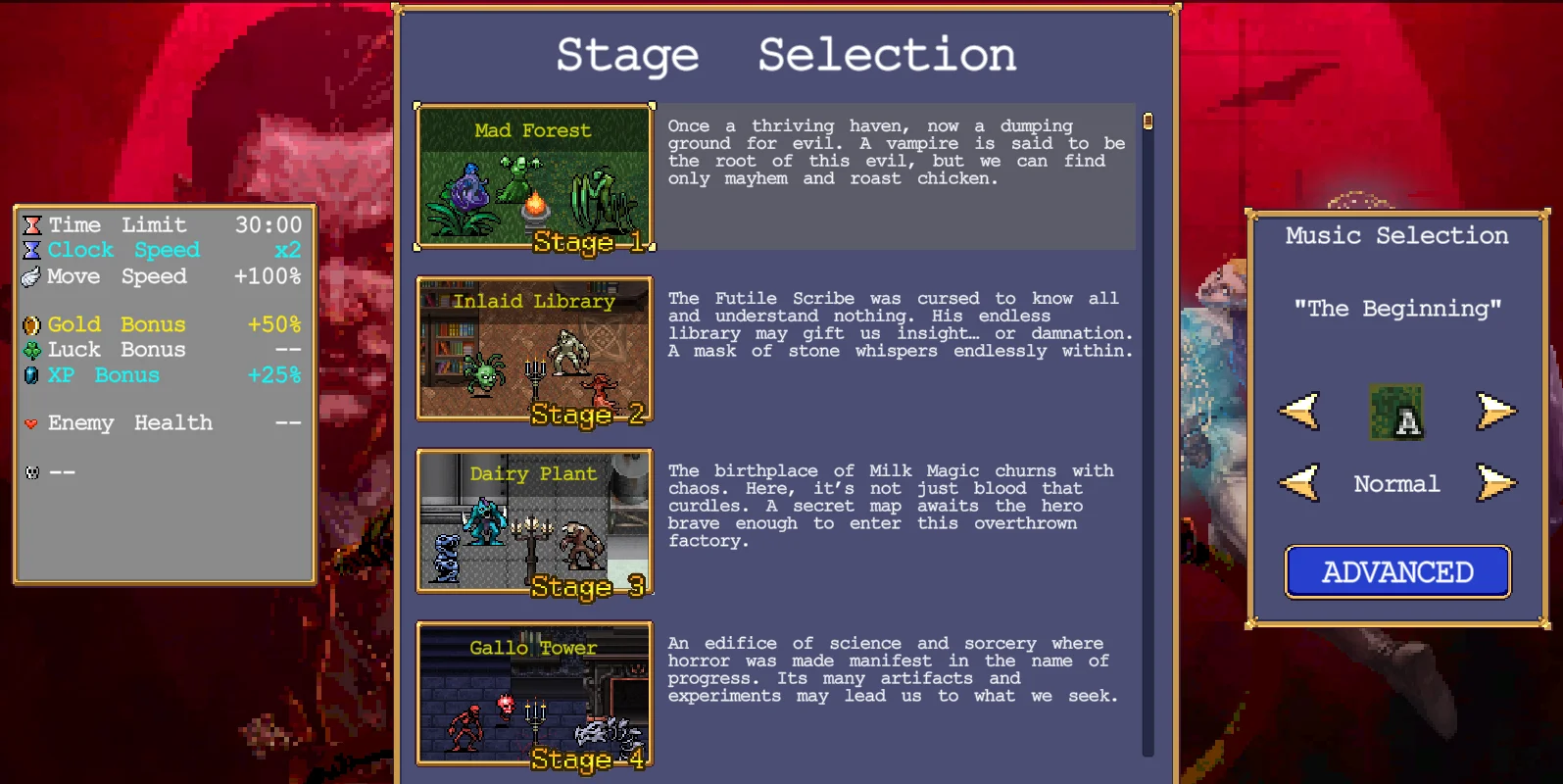 Vampire Survivors: Průvodce mapami a jak ovládnout výběr úrovní